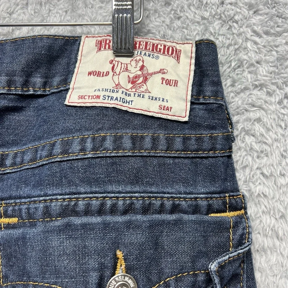 True Religion Jeans Mens 34x31‎ Blue Straight Flap Back Pockets World Tour